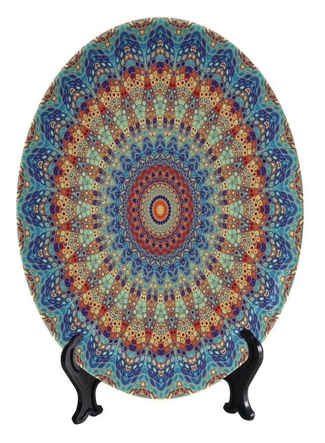 Bictucem Colorful Decorative Plates, 8 Inch, Blue Mandala Boho Round Display Plate, Decorative Plates with Stand, for Kitchen Party Coffee Table Decor Art - Image 1